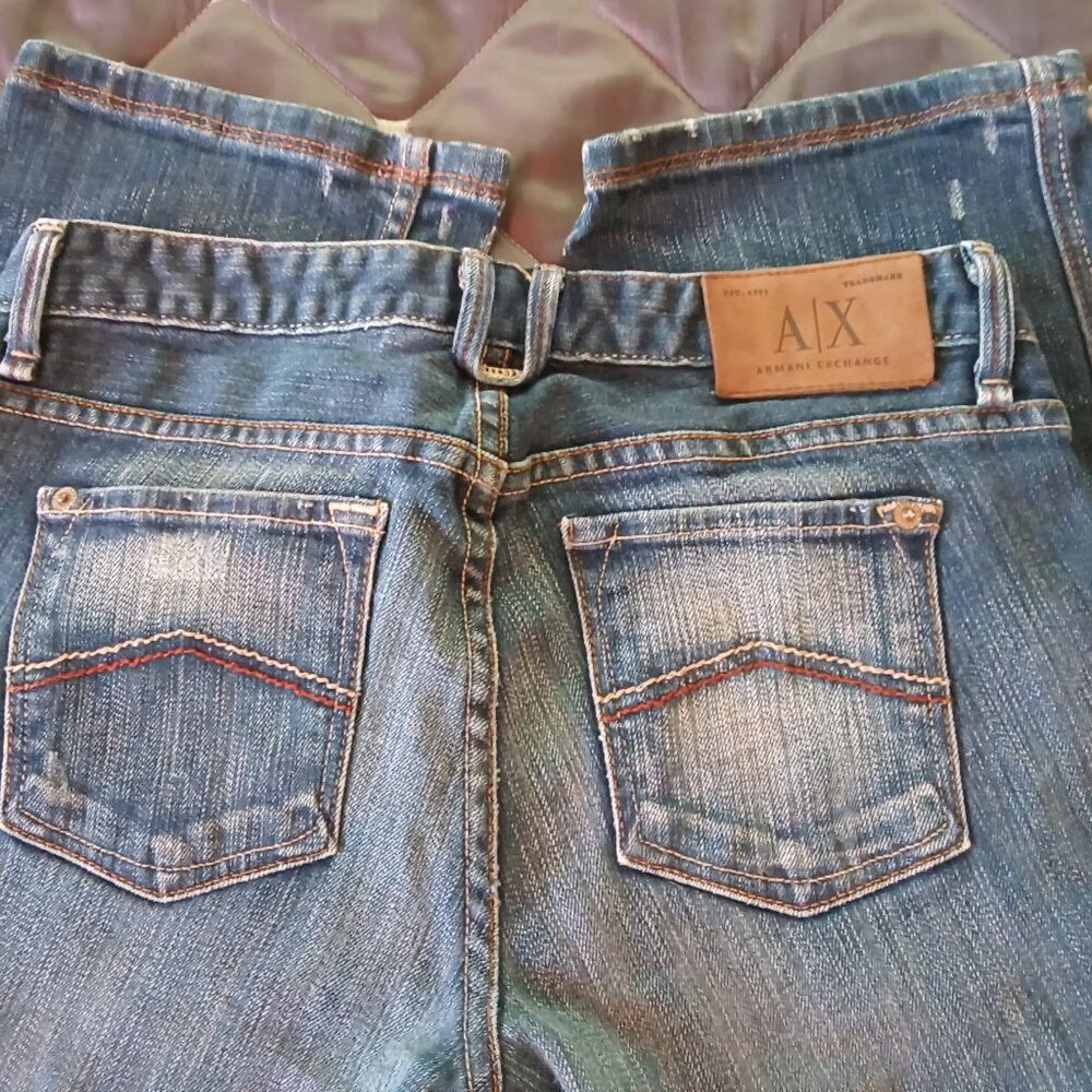 Armani Exchange π Womens Gorgeous Boot Cut Denim Distressed Wash Blue Jeans π - Picture 13 of 14